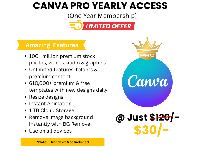 Canva Pro 1-Year Subscription – Premium Access at Just ₹499/-